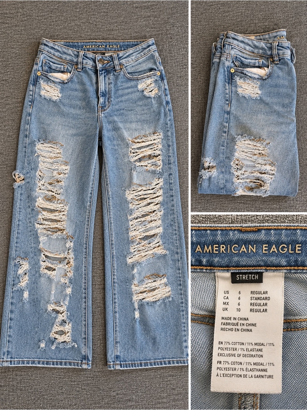 American Eagle Outfitters Light Blue Distressed Straight-Leg Jeans